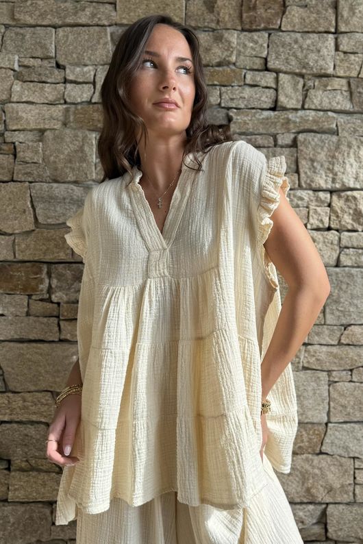 Tasha Cushion Cotton Cap Sleeve Tier Top Vanilla